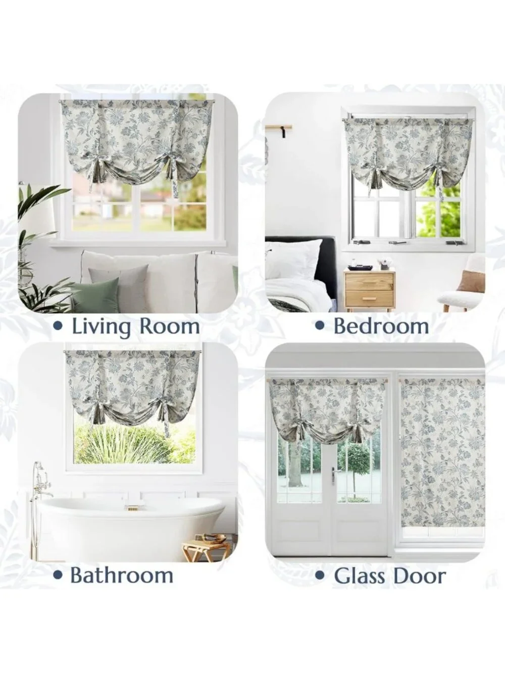 Floral Tie-Up Linen Valance Curtains for Windows - 45